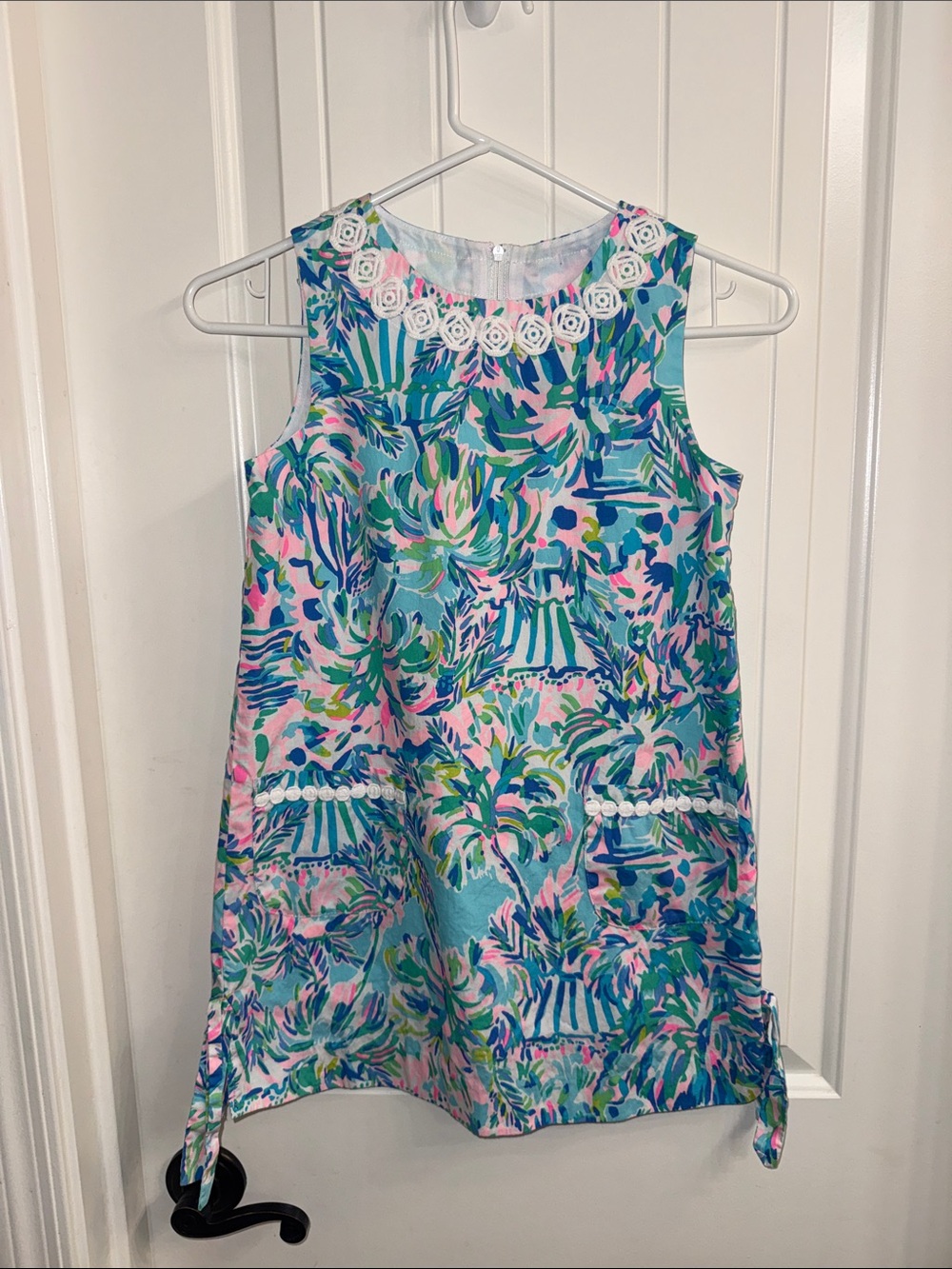 Lilly Pulitzer Girls Little Lilly Classic Shift Dress Aqua Pink sz 8